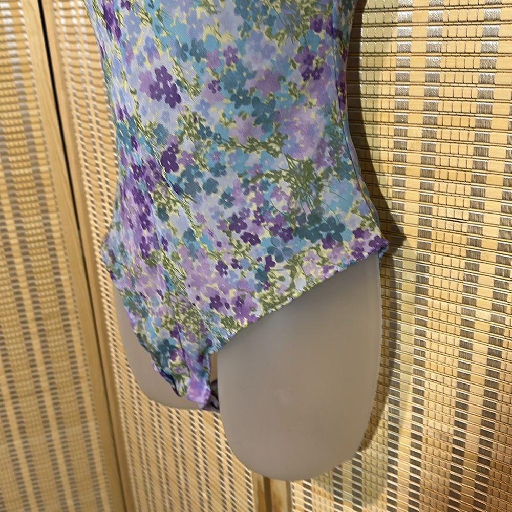 Victoria's Secret Semi Sheer Blue Floral One Piece Bodysuit Teddy Camisole Small - Picture 8 of 16